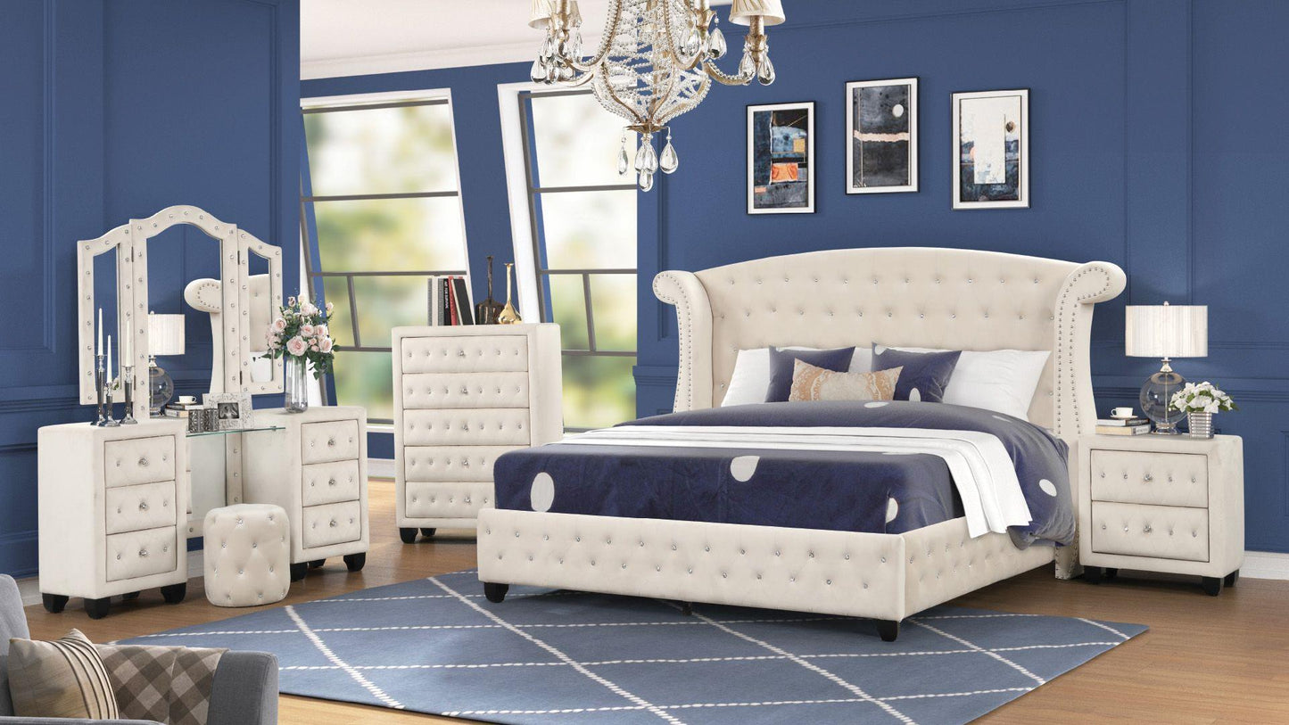 Cream Vanity Sophia - King 5 Piece Bedroom Set