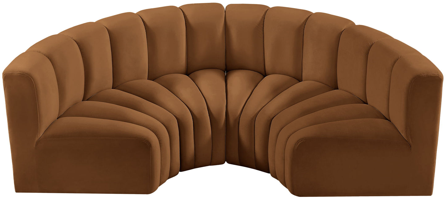 Arc - Velvet 4 Piece U-Shaped Modular Sofa - Saddle