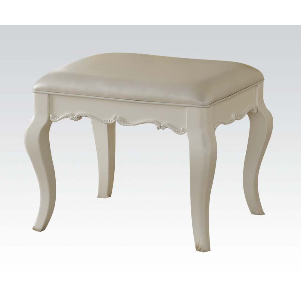 Edalene - Vanity Stool - Pearl Synthetic Leather & Pearl White