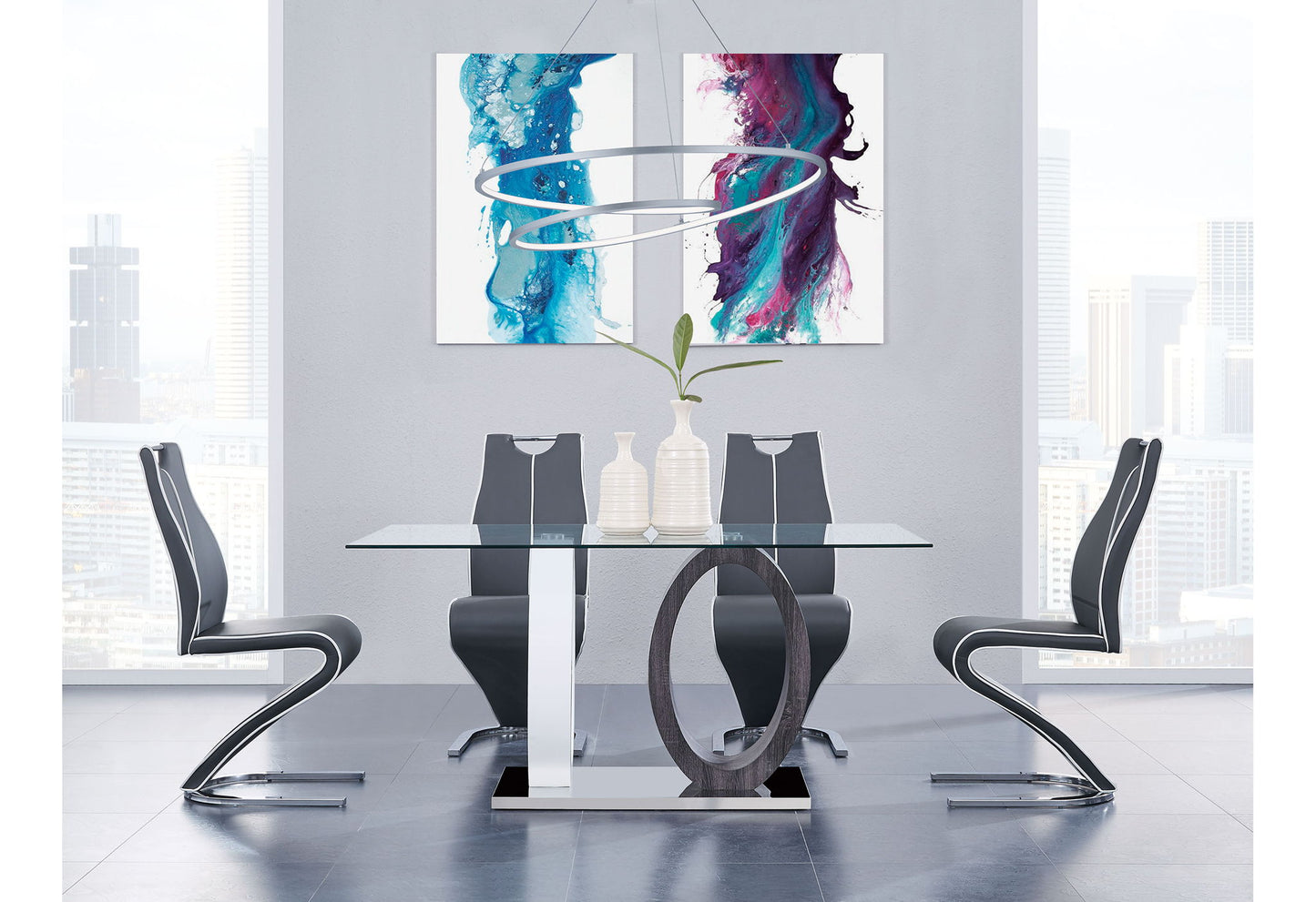 D1628 - 7 Piece Dining Room Set (Dining Table And 6 Dinning Chairs) - Silver