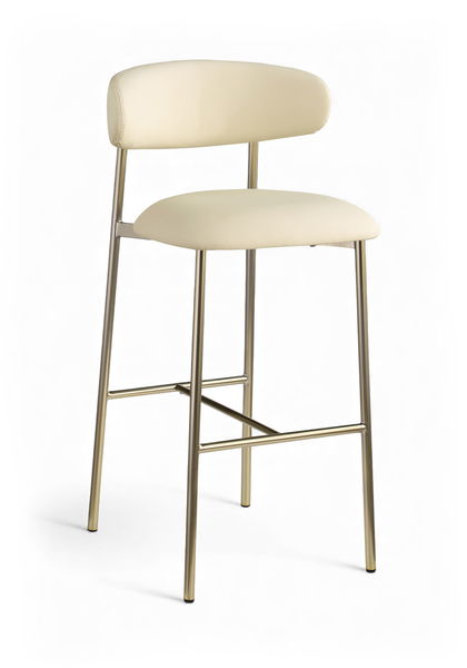 Lupita - Vegan Leather Upholstered Bar Stool (Set of 2) - Cream / Brushed Gold