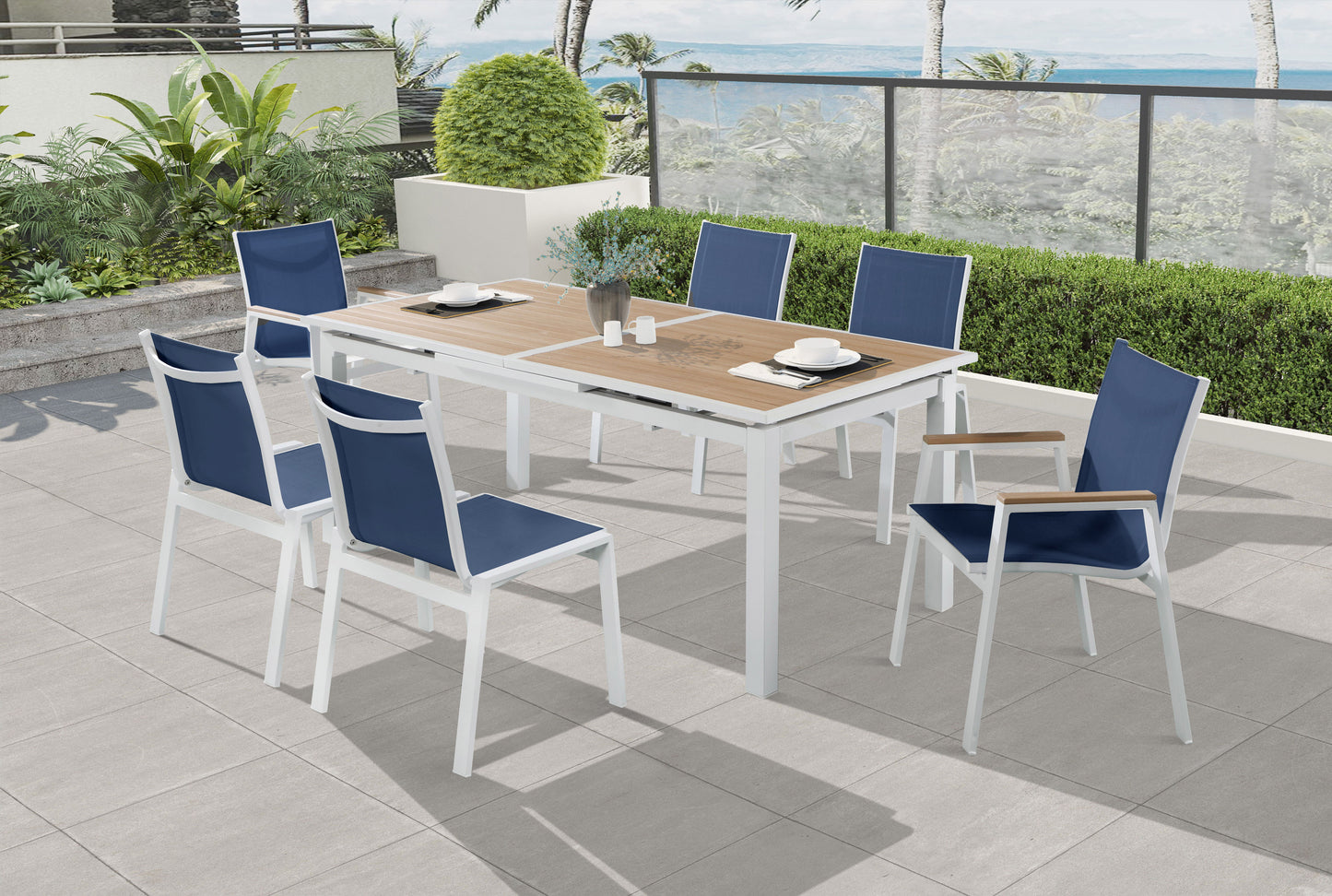 Nizuc - Outdoor Patio Dining Arm Chair With White Frame And Natural Arms (Set of 2)