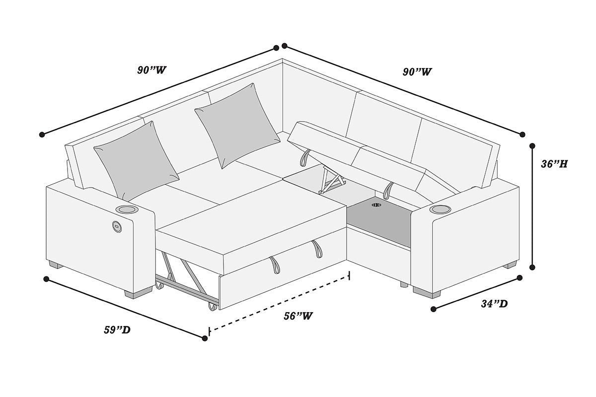 Beige Corduroy 3 Piece Convertible Sectional Sofa