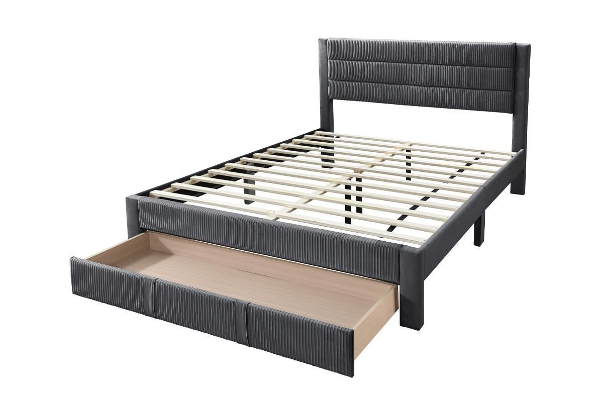 Charcoal Corduroy Queen Bed