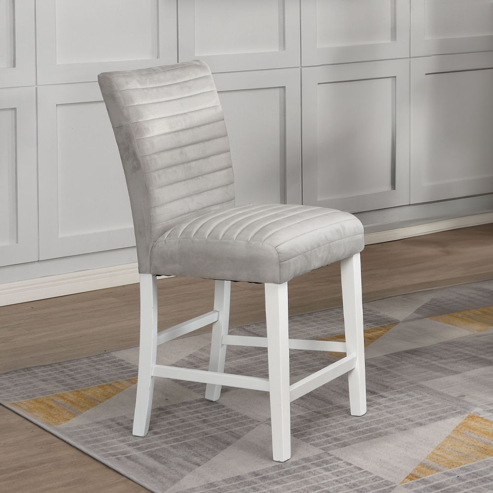 Elizaveta - Counter Height Chair (Set of 2) - Gray Velvet &White High Gloss