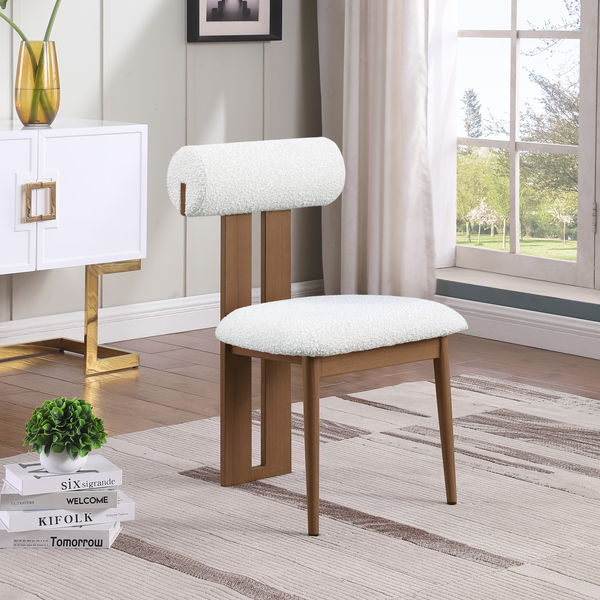 Dario - Boucle Dining Chair With Brown Frame (Set of 2) - Cream