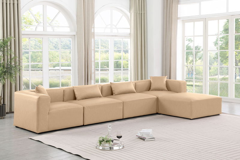 Cube - 5 Piece Modular Sectional With Chaise - Tan