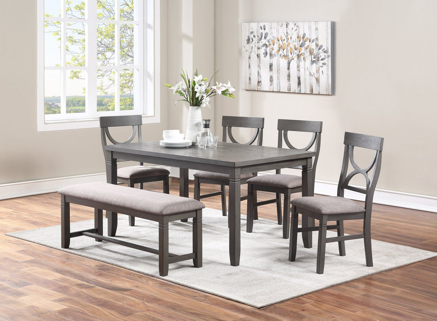 Solid Gray 6 Piece Dining Set