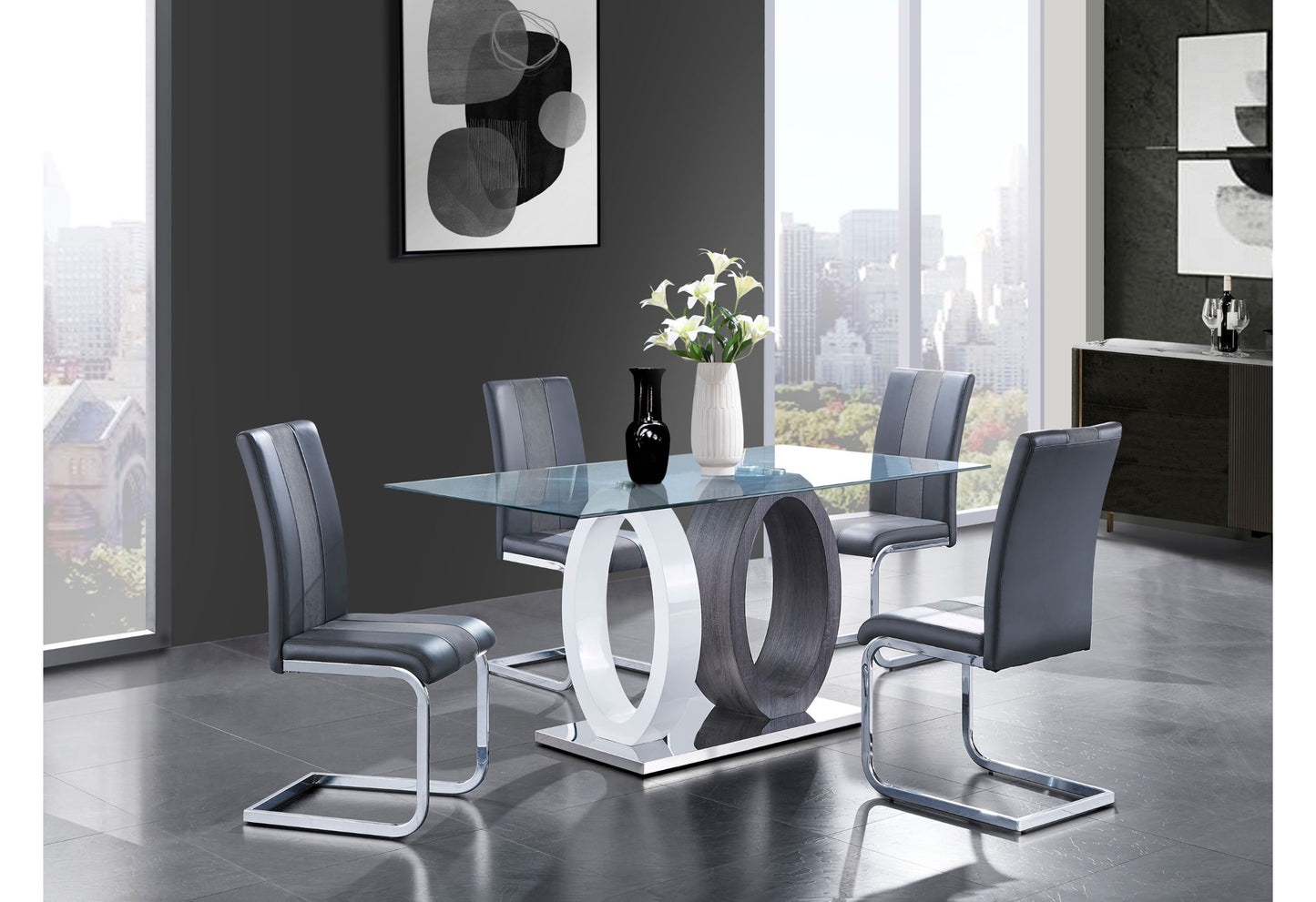 D1628 - 9 Piece Dining Room Set (Dining Table And 8 Dinning Chairs) - Grey