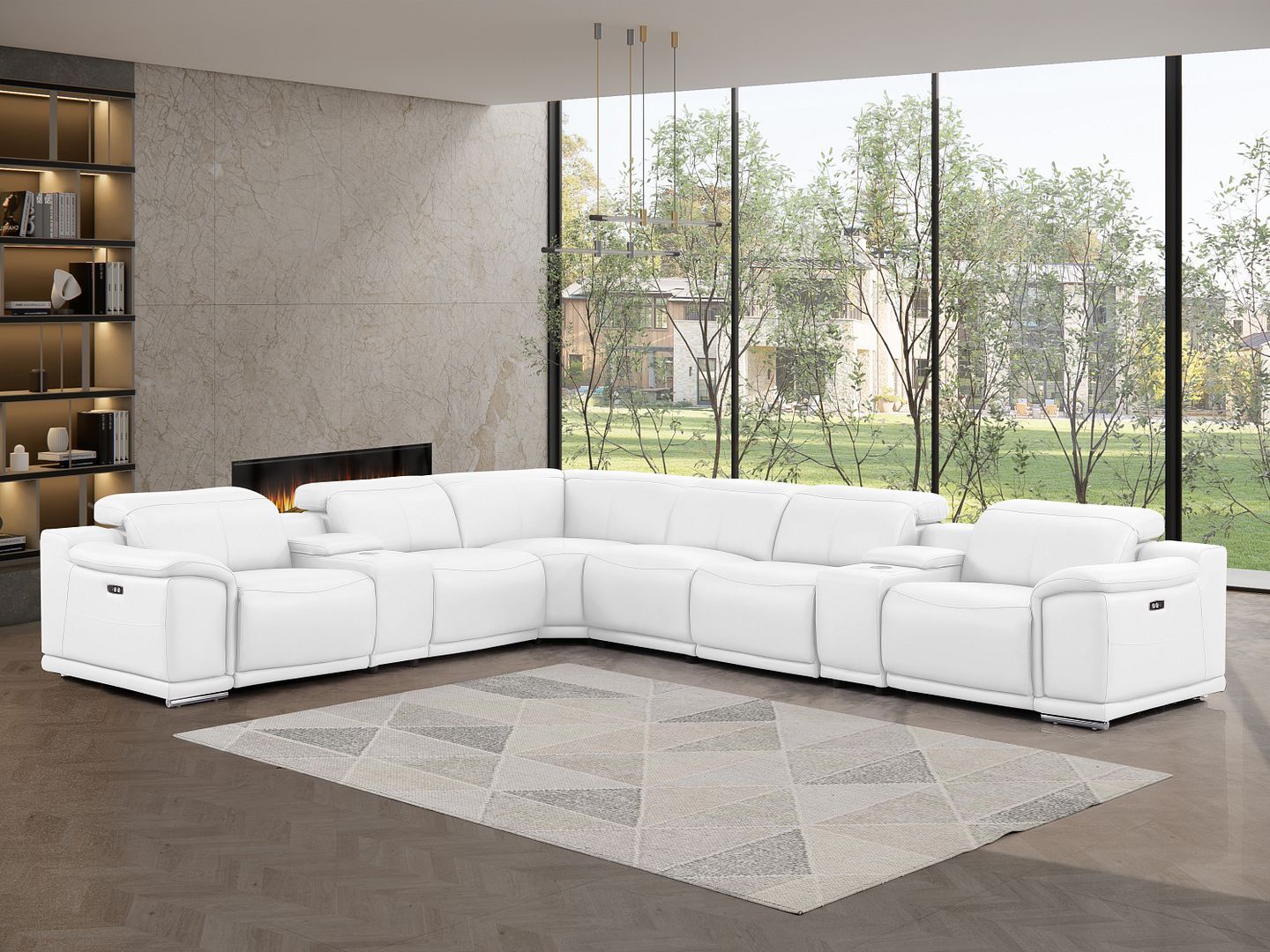 2679 - 8-Piece L-Shaped Power Reclining Sectional In Genuine Leather (3 Recliners)