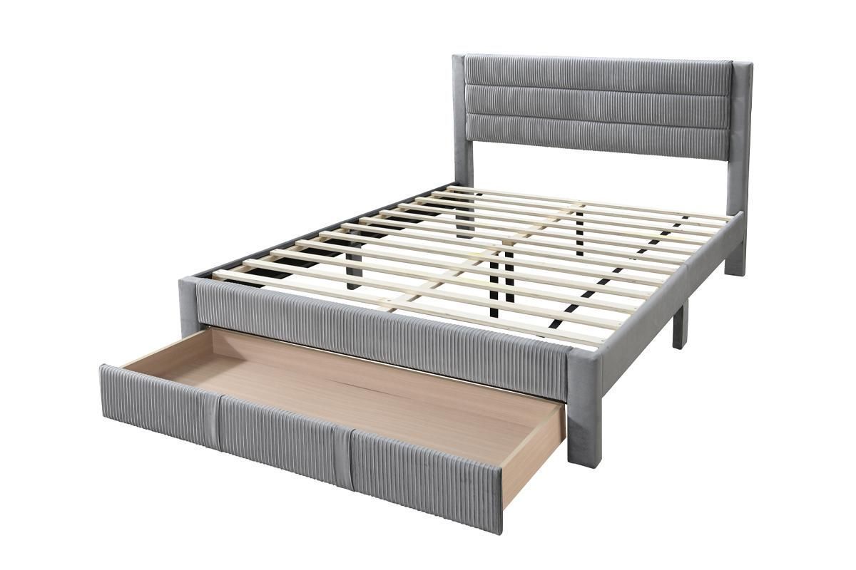 Gray Corduroy Queen Bed
