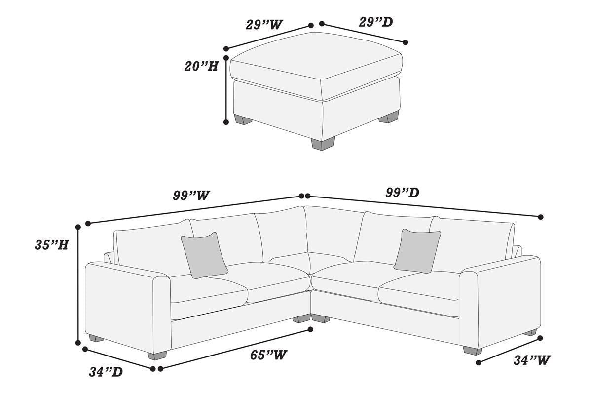 Light Gray Corduroy 4 Piece Sectional Sofa