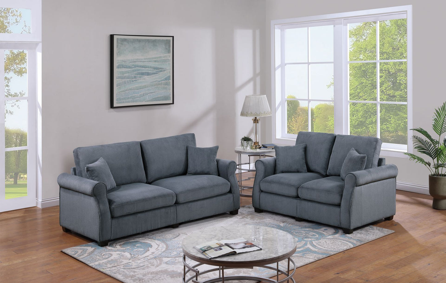 Dark Gray Corduroy 2 Piece Sofa Set