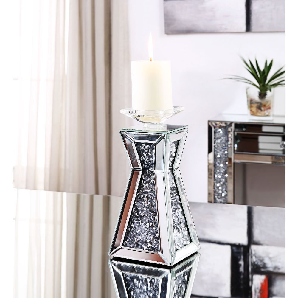 Nowles - 11" Candle Holder (Set of 2) - Mirrored, Faux Diamonds