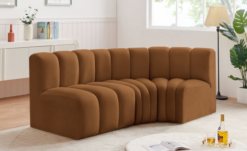 Arc - Velvet 3 Piece Sofa - Saddle