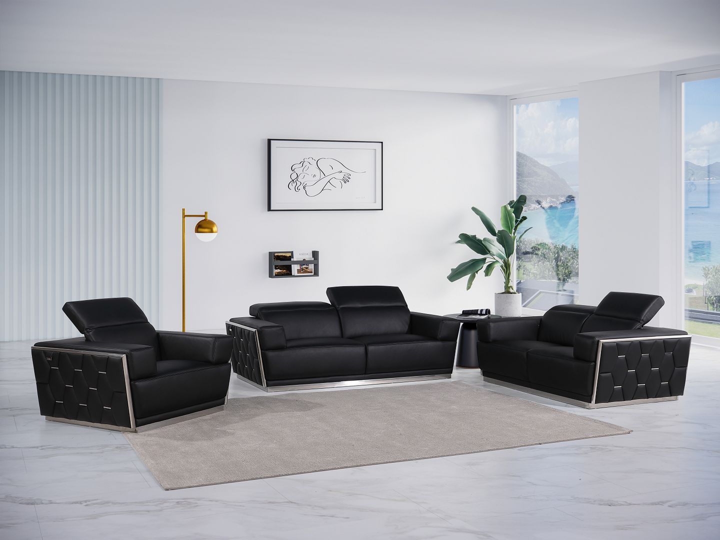 1111 - 3-Piece Sofa Set With Adjustable Headrest
