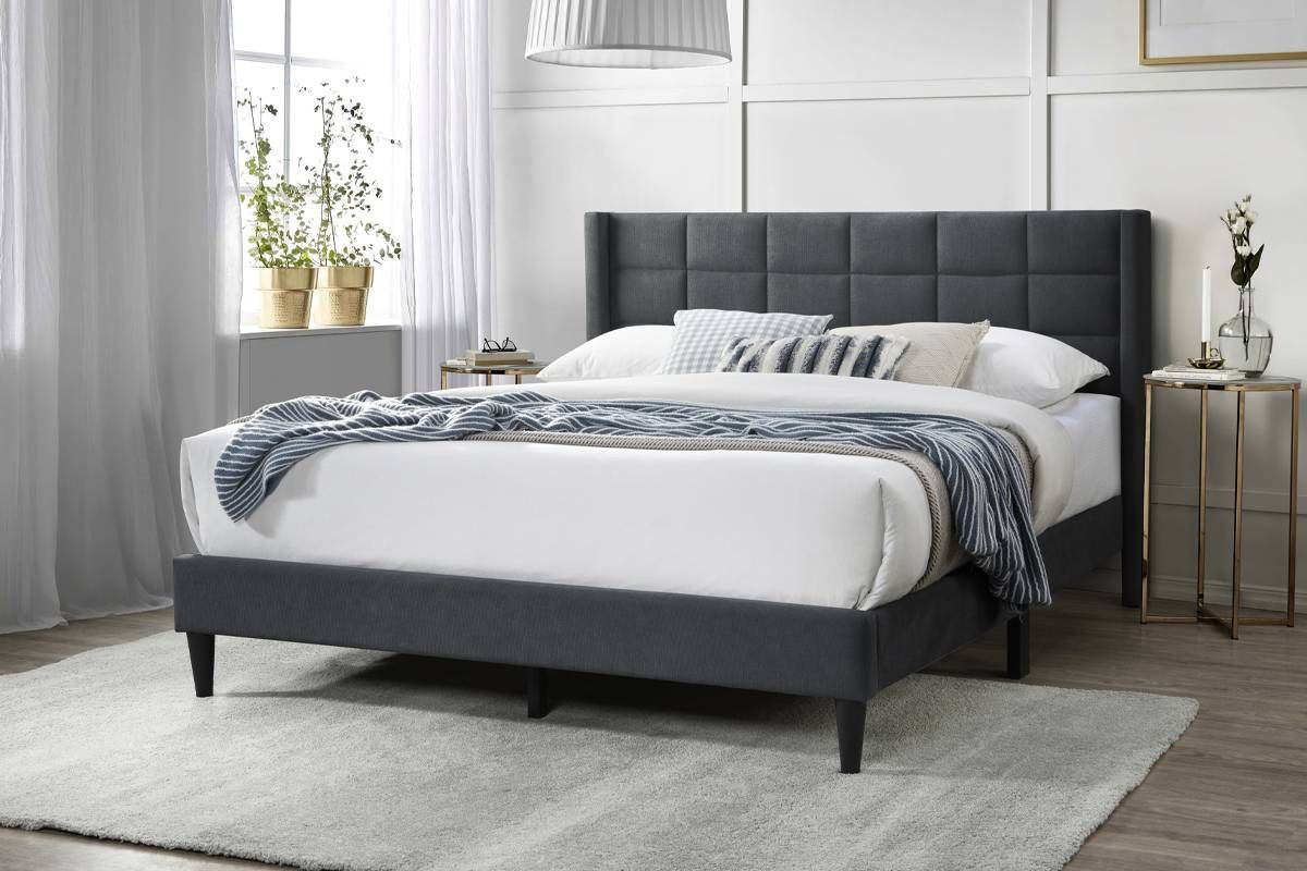 Charcoal Linen Queen Bed