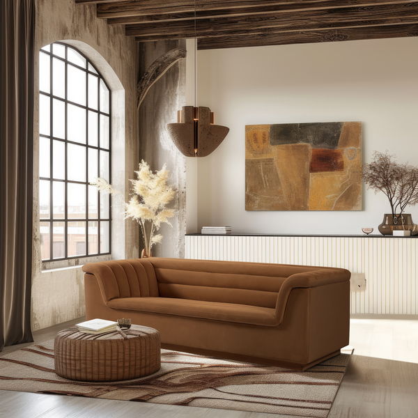 Cascade - Velvet Sofa - Saddle