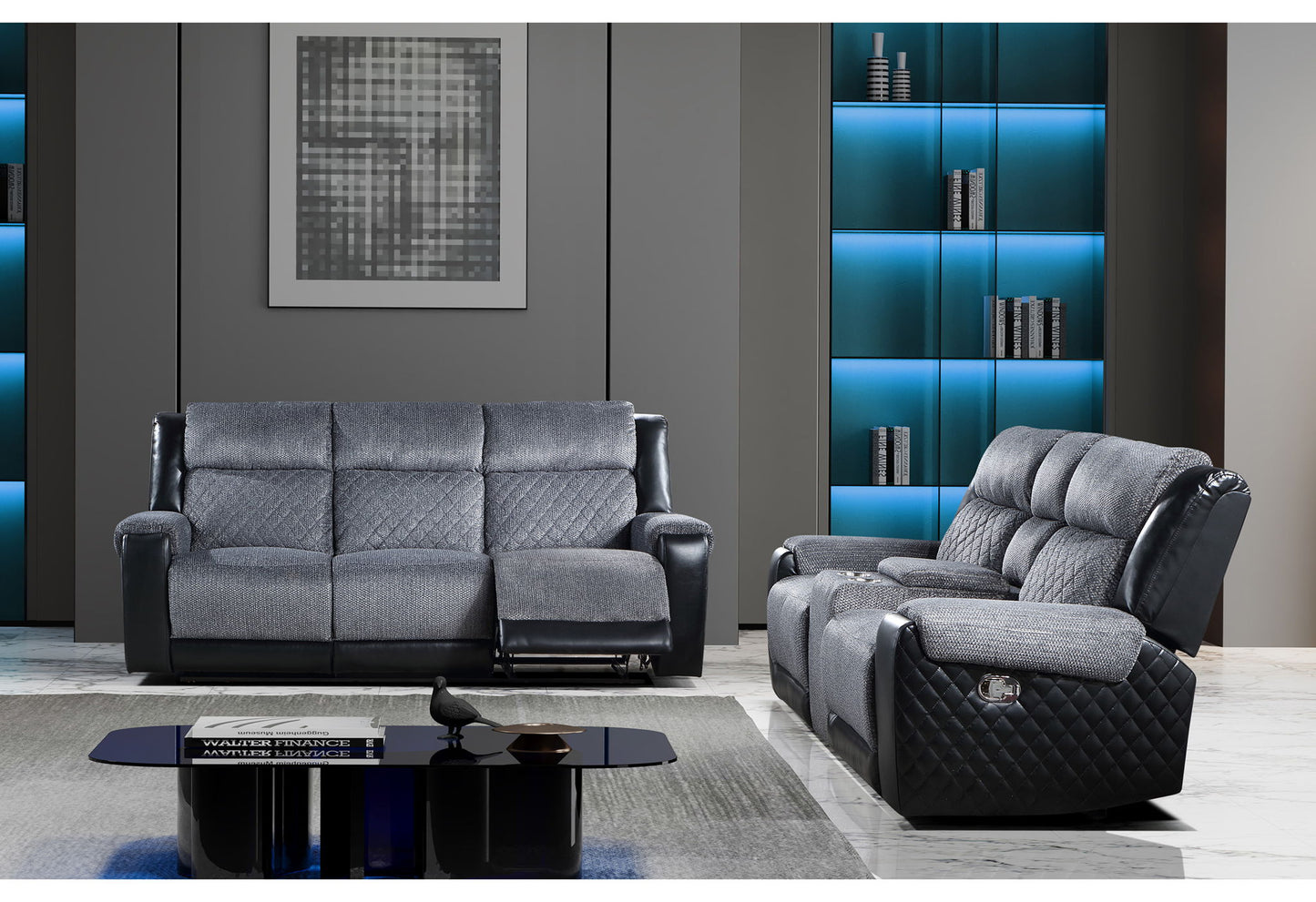 U5914 - Console Reclining Loveseat And Recliner Sofa - Black / Grey