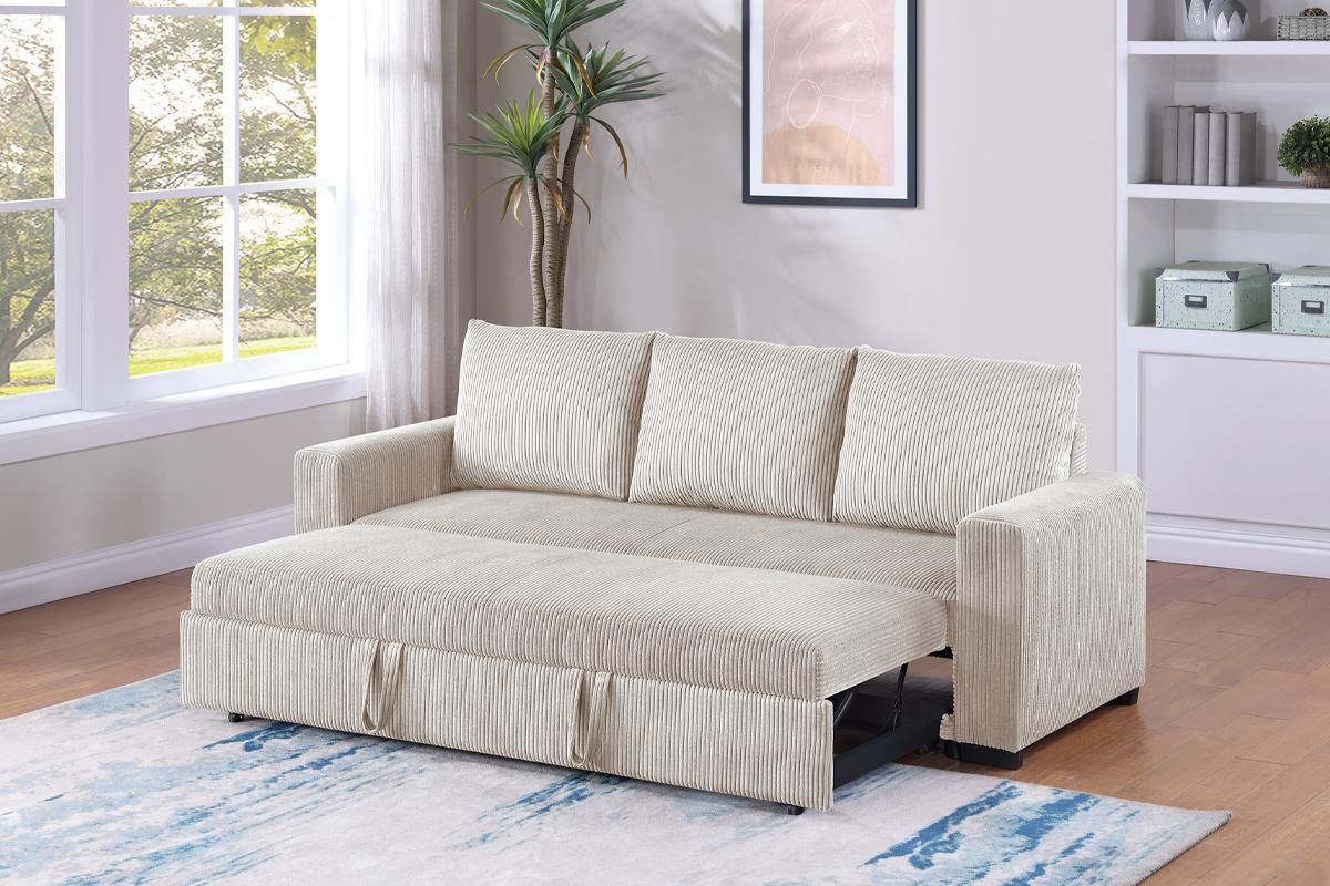 Beige Corduroy Convertible Sofa