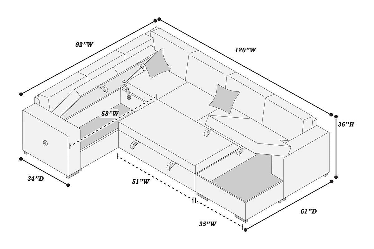 Light Gray Corduroy 4 Piece Convertible Sectional Sofa