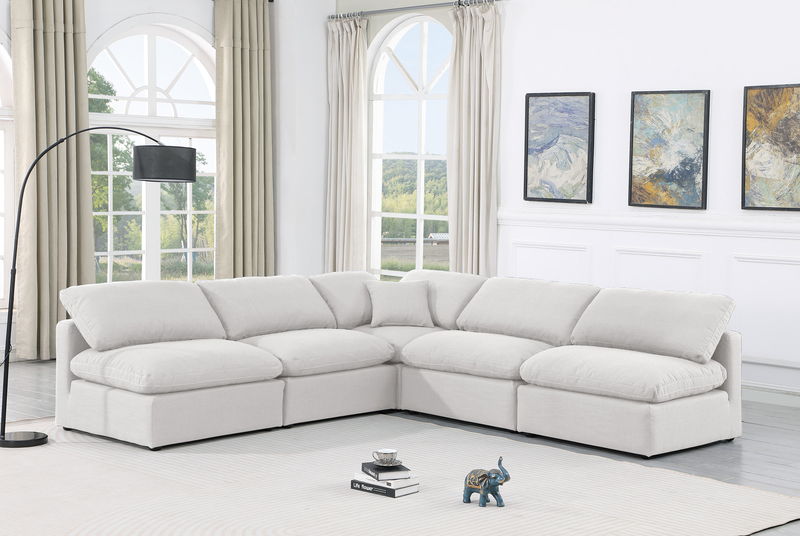 Indulge - Linen 5 Piece Modular Corner Armless Sectional - White