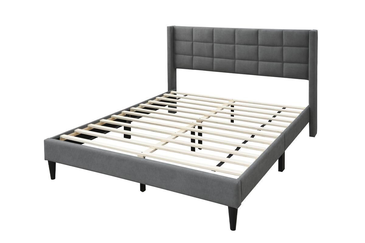 Gray Linen Queen Bed
