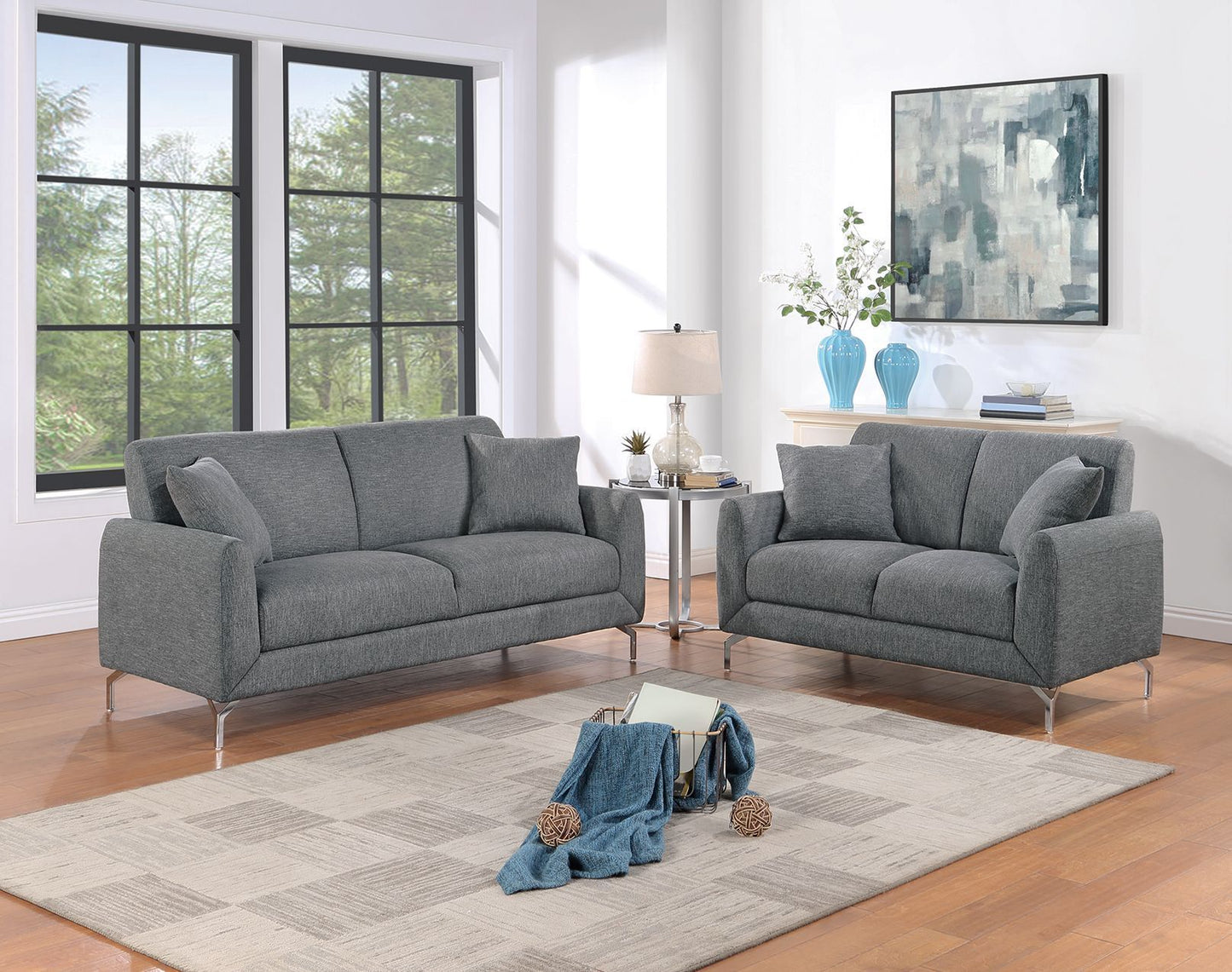 Dark Gray Burlap 2 Piece Sofa Set