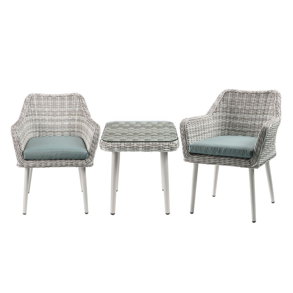 Tashay - 3 Piece Patio Bistro Set - Green Fabric & Beige Wicker