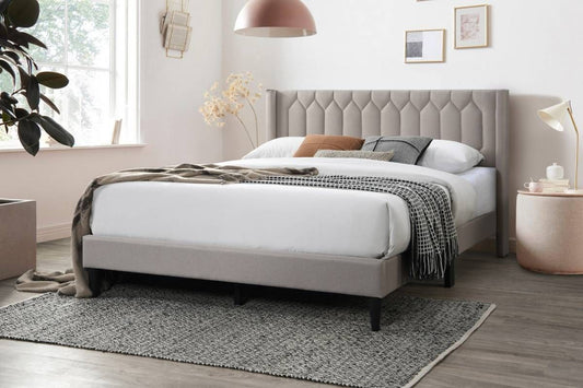 Light Brown Burlap Queen Bed