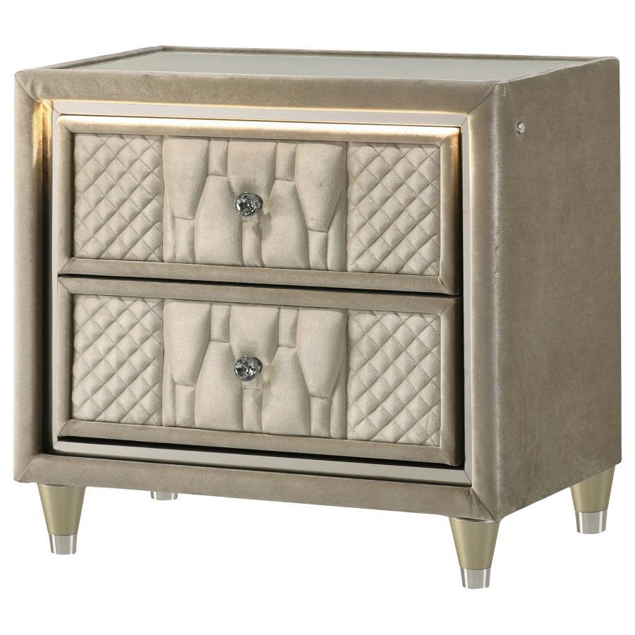 Lorient - 2-Drawer LED Nightstand With USB - Ivory And Camel
