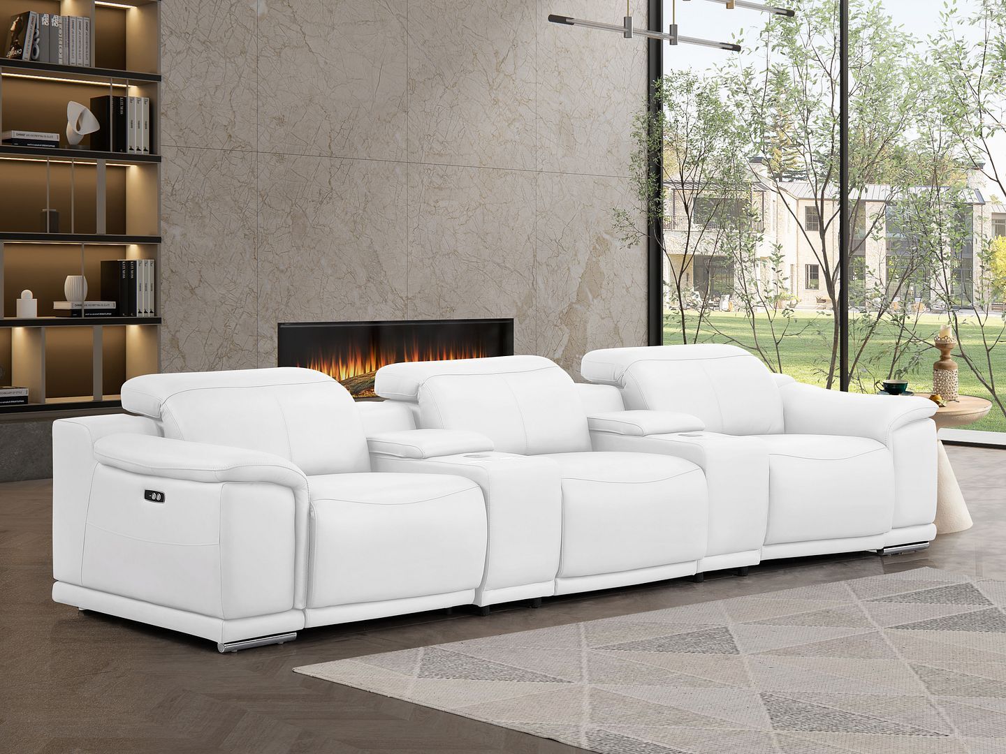 2679 - Genuine Leather Sofa With 3 Power Recliners & Dual Storage Consoles