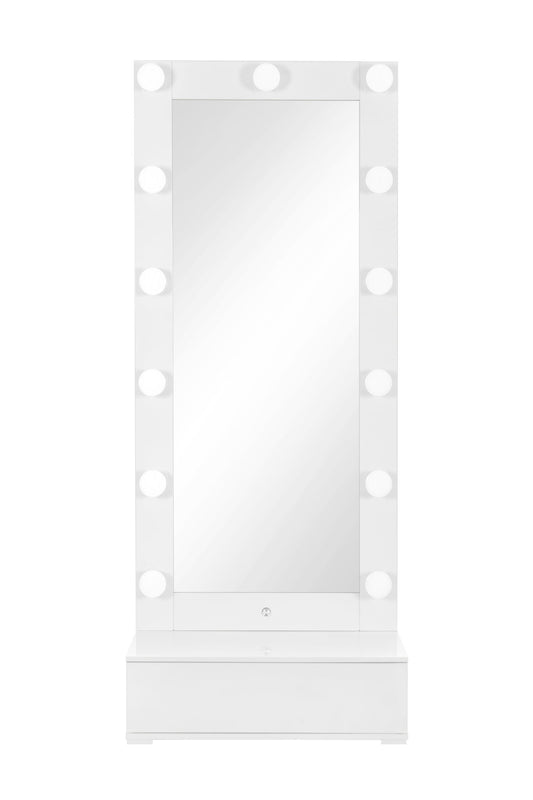 Ella - Narrow Tall Mirror With Drawer And Speakers - White
