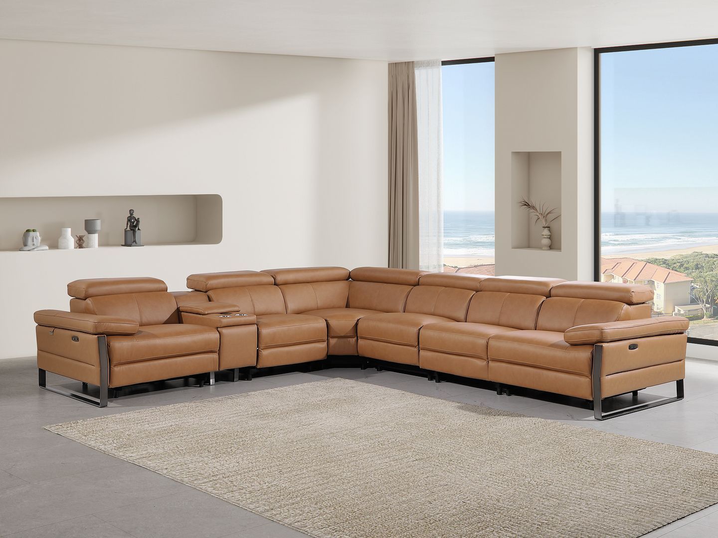 1246 - 7-Piece L-Shaped Modular Power Reclining Sectional With 4 Power Recliners And Power Headrests