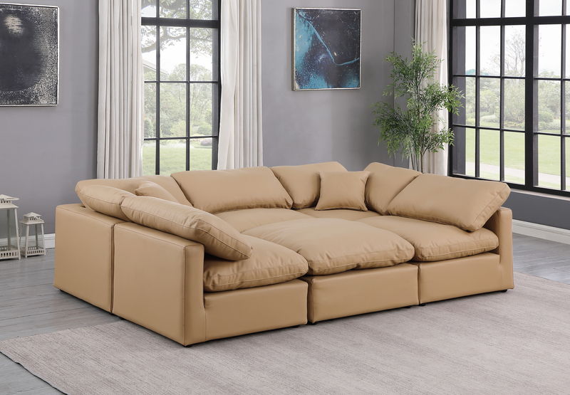 Indulge - Faux Leather 6 Piece Modular Sectional - Tan