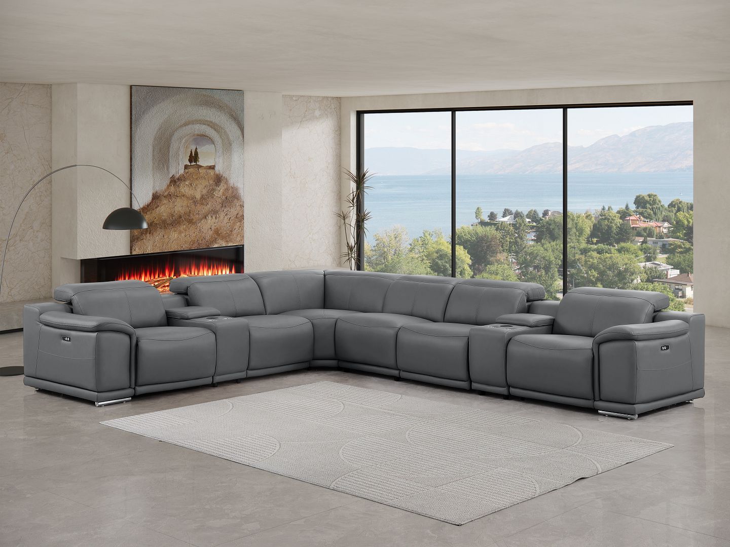 2679 - 8-Piece L-Shaped Power Reclining Sectional In Genuine Leather (4 Recliners)