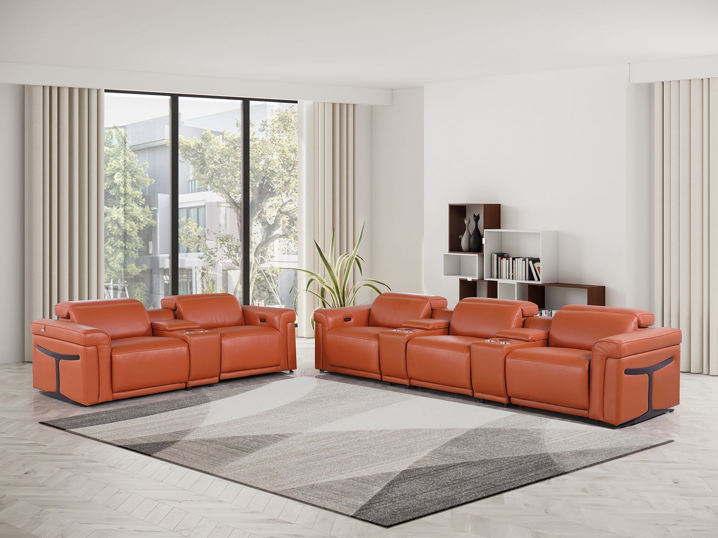 1126 - 8-Piece Modular Power Reclining Sofa & Loveseat Set In With 5 Power Recliners & Power Headrests