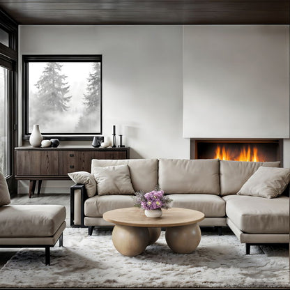 Fitch - Wood Oak Veneer Coffee Table - 3 Legs