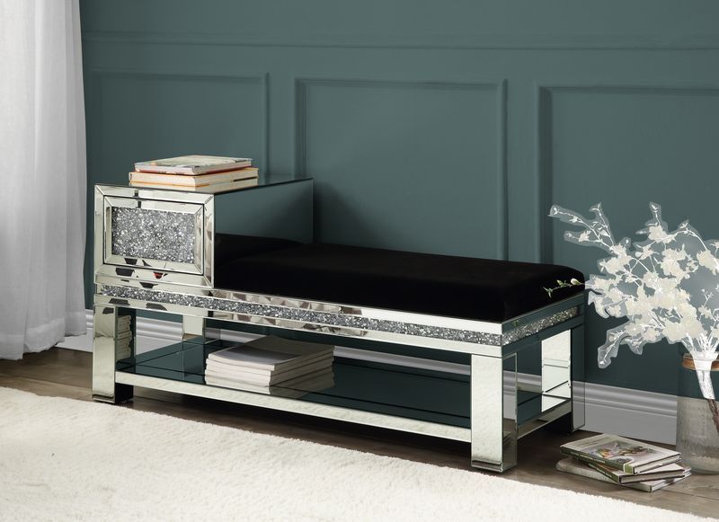 Noralie - 24" Bench With Storage - Mirrored & Faux Diamonds