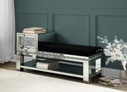 Noralie - 24" Bench With Storage - Mirrored & Faux Diamonds