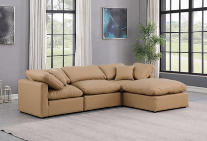 Indulge - Faux Leather 4 Piece Modular Sectional With Chaise - Tan