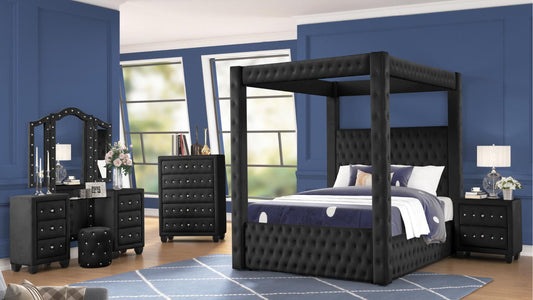 Black Vanity Monica - Queen 4 Piece Bedroom Set