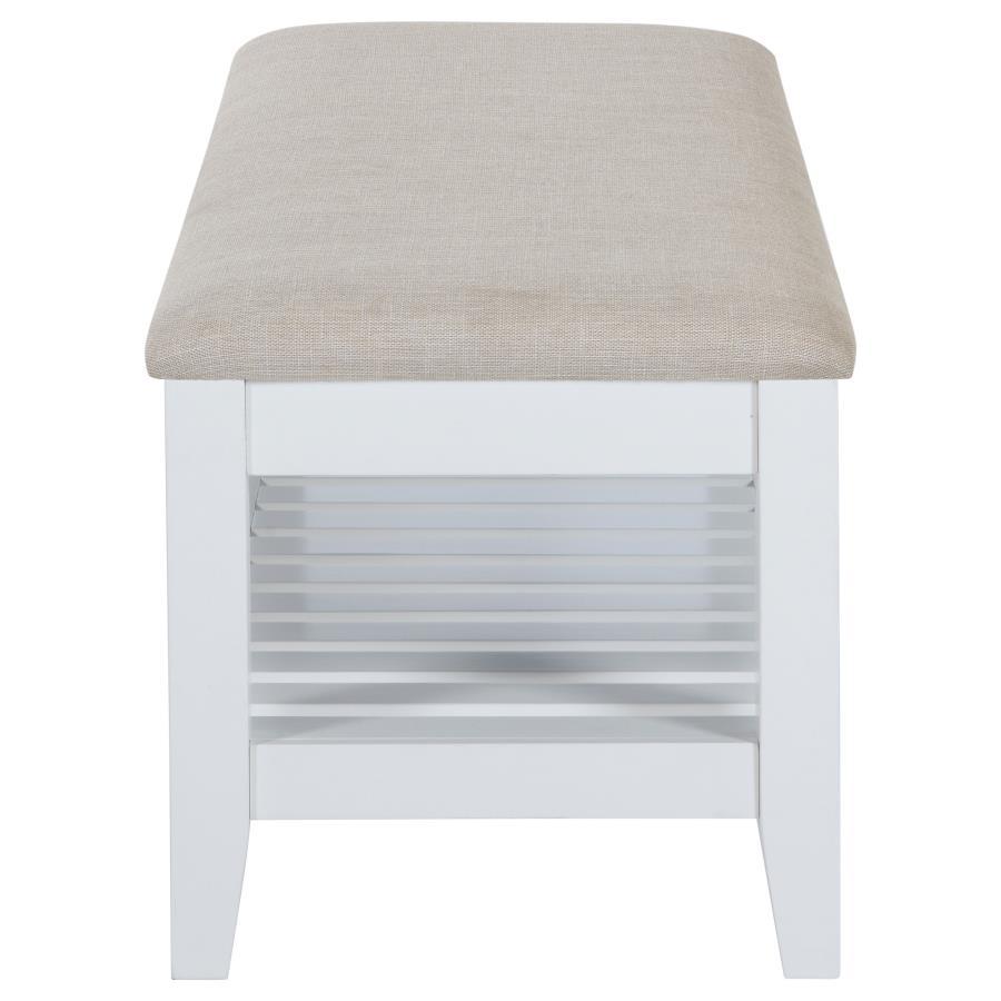Bexhill - Upholstered Rectangular Bench With Shelf - White