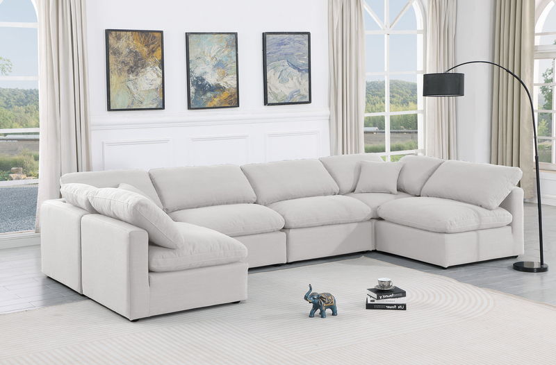 Indulge - Linen 6 Piece Modular U-Shaped Sectional - White