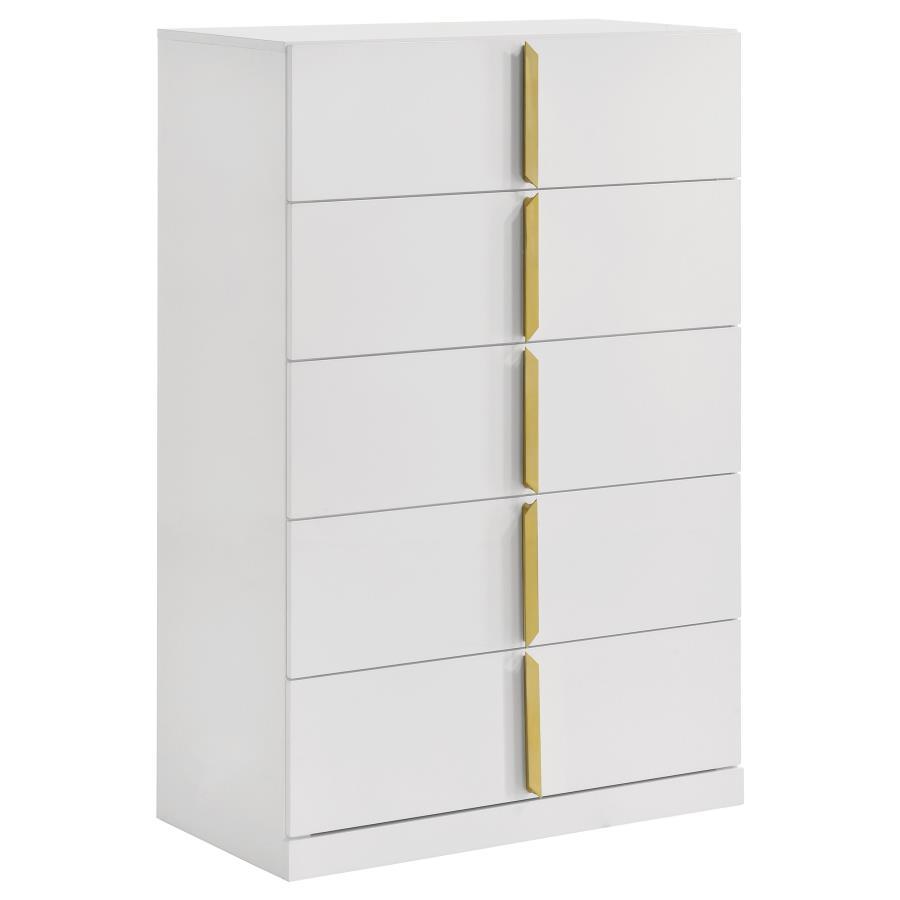 Ines - 5-Drawer Bedroom Chest Of Drawers - White High Gloss