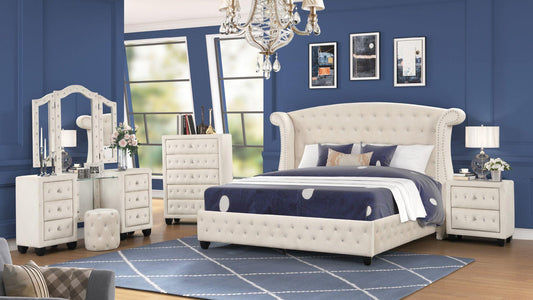 Cream Vanity Sophia - King 5 Piece Bedroom Set
