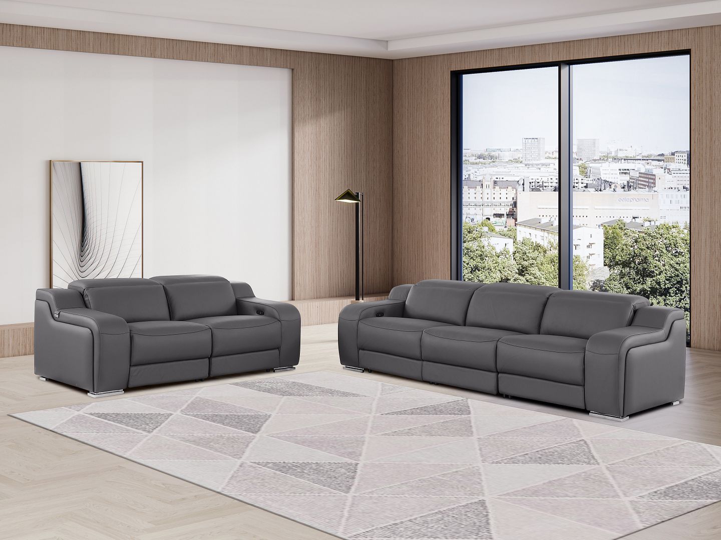 1116 - 5-Piece Modular Power Reclining Sofa And Loveseat Set In With 4 Power Recliners & Power Headrests