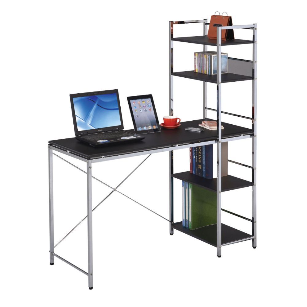 Elvis - Writing Desk With Shelves - Black & Chrome
