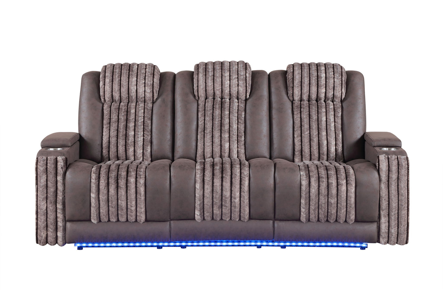 U8000 - Power Reclining Sofa With Power Headrest, Dropdown Table With Wood Trim & Reading Light & LED Light - Brown
