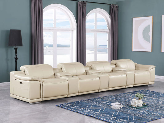 9762 - 7-Piece Italian Top Grain Leather Power Reclining Sofa With 4 Power Recliners - Beige